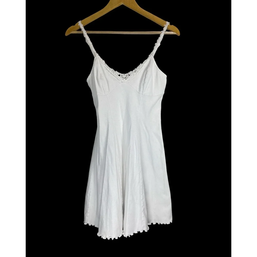 Vintage 90's Victorias Secret White Cotton Lace Trim Slip Dress Chemise S USA - Picture 1 of 8